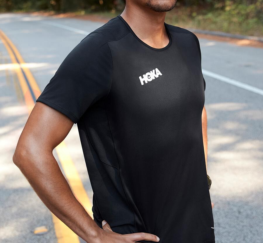 Tops Mens - Hoka One One Performance Short Sleeve - Black - IAUMJXY-45